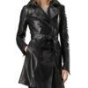 Double Breasted Black Leather Long Coat - Image 2