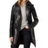 Double Breasted Black Leather Long Coat