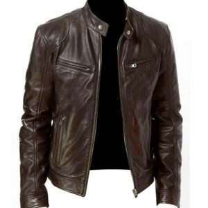 Mens Vintage Slim Fit Biker Brown Jacket